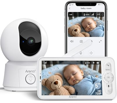 ARENTI Baby Monitor Wifi,Baby Monitor con Telecamera,5 Pollici 1080P,Zoom 4x,Audio Bidirezionale,Rilevamento Movimento e Pianto,Visione Notturna