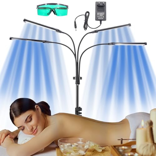 Lampe de bronzage domestique, 432 LED, double support pour la lampe de bronzage haute intensité, 460 nm & 490 nm, lumière bleue, 60 W de puissance, avec lunettes de protection, convient pour le corps
