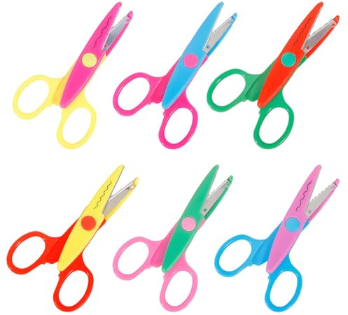 6 Pcs Craft Scissors with Zig Zag Scallop Edges Serrated Blades | 6 Types Toddler Scissors, 13.5x6.5cm Zigzag Scissor with Safety Blunt Tip, Crinkle Scissors for Adults School DIY Projects