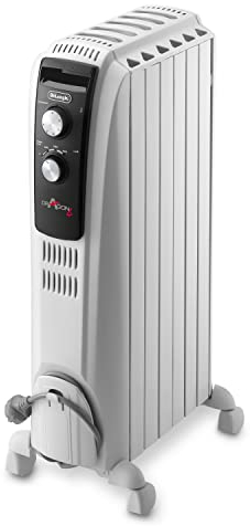 De'Longhi Dragon 4 TRD40615 Radiatore ad olio da 6 Elementi per Ambienti fino a 45m³, Calore a lungo, 3 Livelli di Potenza, Timer, Protezione Antigelo e Funzione Eco, 1500W, Bianco