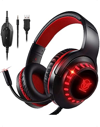 Pacrate Gaming Headset for PS4/PS5/Xbox One/Nintendo Switch/PC, PS4 headset with Microphone Xbox Headset with LED Lights, Noise Cancelling PS5 Headset for Kids Adults - Red