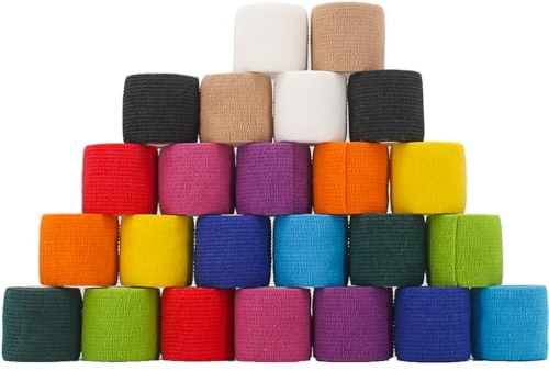 WeTop 24 Pack Self Adhesive Bandage Wrap 2 Inch, Athletic Elastic Non Woven Cohesive Bandage for Sports, Wrist, Ankle Sprains, Swelling and Vet Wrap (Rainbow)