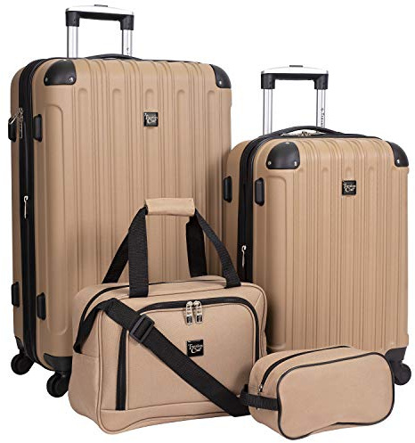Travelers Club Midtown Hardside 4-Piece Luggage Travel Set, Tan, 4-Piece Set
