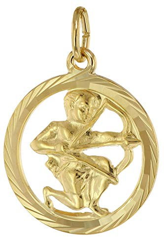 trendor Sternzeichen Schütze 333 Gold Anhänger Ø 16 mm modischer Tierkreiszeichen Anhänger aus Echtgold für Damen und Herren, elegante Geschenkidee, 39000-12
