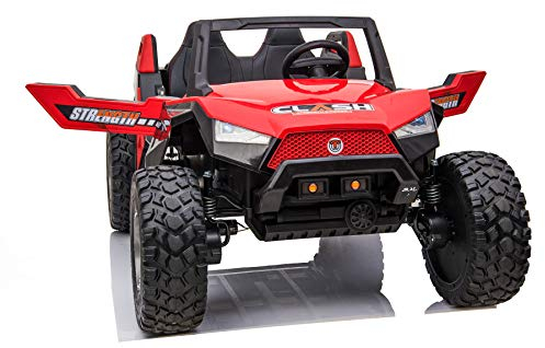 ES-TOYS Kinderfahrzeug - Elektro Auto Riesen Buggy - 2X 12V7A Akku,4x75W Motoren- 2,4Ghz, Allrad+2 Sitzer+Ledersitz+Eva (Rot)