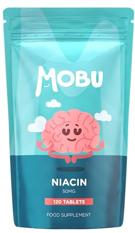 Niacin 50mg 120 Tablets | Vitamin B3 Nicotinic Acid Flush Formula | Vegan UK Made | GMP Approved | MOBU (120)
