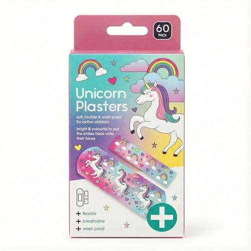 Aksel - Kids Unicorn Plasters - Pack of 60 - Waterproof Plasters - Children’s Plasters - Unicorn and Rainbow Bandages for Kids