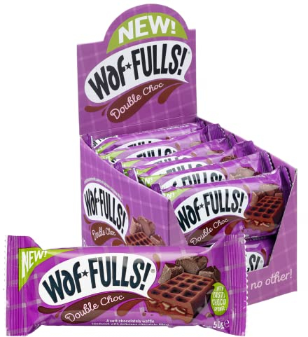 WafFULLS! Double Choc Waffles (12x 50g) - Soft Waffle Sandwich Breakfast Snacks Ready to Eat Snack for Kids and Adults Double Chocolate Bars Individually Wrapped Waffles Snacks Bulk Christmas Gifts