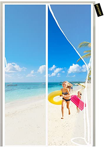 Magnetic Fly Screen Door 150x200cm White Anti Mosquito Mesh Fly Curtain with Magnets and Full Frame Magic Tape Insect Protection Door No Gap for Bedroom/Kitchen