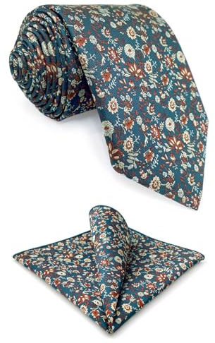 S&W SHLAX&WING Corbatas florales para hombre Juego de boda verde alga multicolor con pañuelo de bolsillo a juego 147 cm