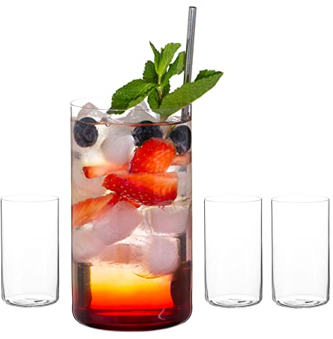 DIAMANTE Crystal Glass Hi Ball Set - 'Air' - Light & Thin-Walled Cocktail Glasses - Ideal All Rounders, Iced Coffee, Long Cocktails, Water - Set of 4