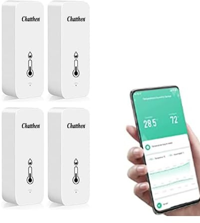 Chatthen WiFi Thermometer Hygrometer Innen, Tuya Raumthermometer wlan Temperatursensor, Mini Thermo Hygrometer mit Smart App und Datenaufzeichnung （4 Pack）