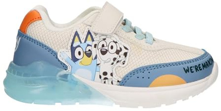 Scarpe per Bambini Bluey - Bianco e Blu - Misura 25 - Chiusura in Velcro - Scarpe Sportive con Suola in TPR e Luce LED - Punta Rinforzata - Prodotto Originale Disegnato in Spagna