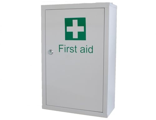 IndustraCare Large Metal First Aid Medicine Cabinet - Lockable, 2 Keys Provided, Wall Mountable (Large - 46cm x 30cm x 14cm)