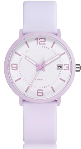 CIVO Armbanduhr Damen Runden Analog Damenuhr: Minimalist Lila Silikonarmband Datum Wasserdicht Quarzuhr Mode Dünn Leuchtend Uhren Frauen