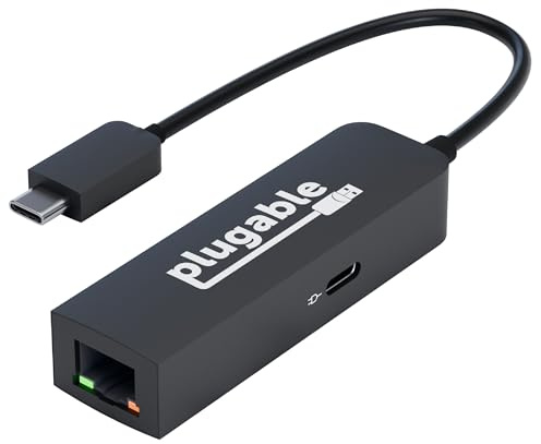 Plugable USB C to Ethernet Adapter 2.5Gb with 100W USB-C PD Charging, 2.5 Gigabit Type C USB Ethernet Adapter for Windows, MacBook, Chrome, iPad, Surface, XPS, Thunderbolt 4, USB4 (USBC-E2500PD)