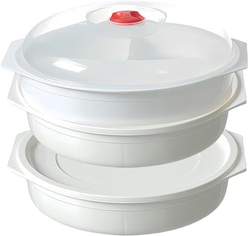 SPORWAY 3 Stück Mikrowellengeschirr: Mikrowellenteller mit Deckel mit 3 Fach Aufteilung, Vorrats Dose Aufbewahrung Geschirr zum Erhitzen, 3 Stock Mikrowellen Geschirr mit Belüftung