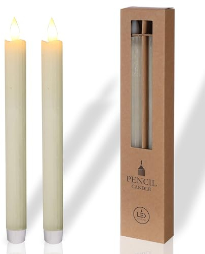 comforder Real Wax LED Taper Candle Electric -Flickering Candles Battery Operated (Set of 2), Electric Candles Flickering with Timer Function (Cream)