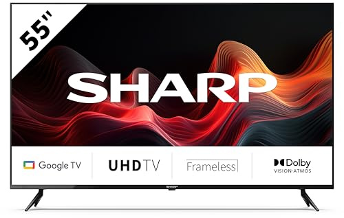 Sharp 55GL4060E - TV Android 50 Frameless (sin Marco, 4K Ultra HD, 4X HDMI 2.1, 2X USB, Bluetooth), Google Assistant, Chromecast, HDR10, Color Negro