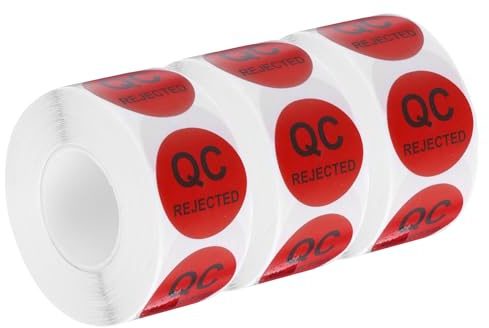 QUARKZMAN Étiquettes Autocollantes de Rejet de Contrôle Qualité d'Inventaire 25mm/1 Rouge pour Stock d'Entrepôt, 3 Rouleaux 1500 Pièces