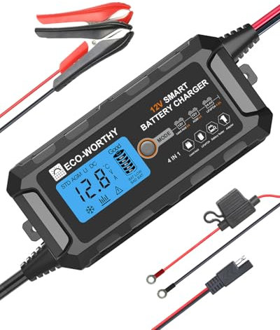 ECO-WORTHY 12V 5A Lithium LiFePO4 Battery Charger (UK Plug) Automatic Smart and Maintainer with LCD Display for Lead Acid and Lithium (LiFePO4) Battery Scooter