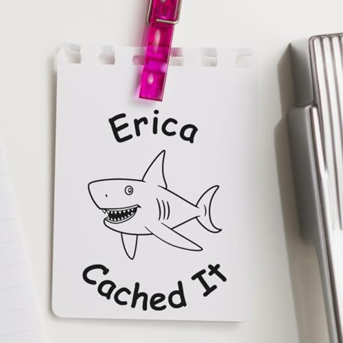 Self-Inking Shark Cache Splash Geocaching Log Stamp - Geo Caching Stamp for Geocaching Supplies, 3/4 Size, Easy Press & Print, 11 Vibrant Ink Colors for GIS Professionals and Outdoor Enthusiasts