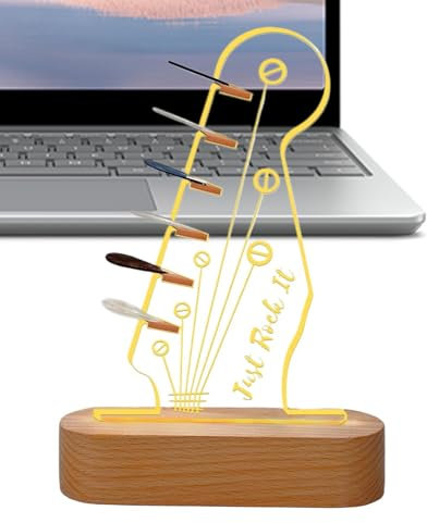 Generisch Leuchtender Gitarre Plektrum Halter, Acryl Plektrenvitrine Mit Holzsockel, Gitarrenzubehör, Plektrenhalter In Form Einer Gitarrenkopfplatte, Zur Gitarrenspieler