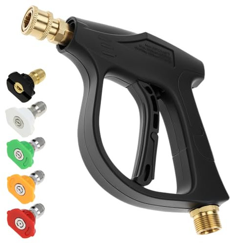 QWORK® Pistola de Limpiador de Alta presión, M22(14 mm) Pistola de Lavado a presión con 5 boquillas, para Suelos, Paredes y Coches