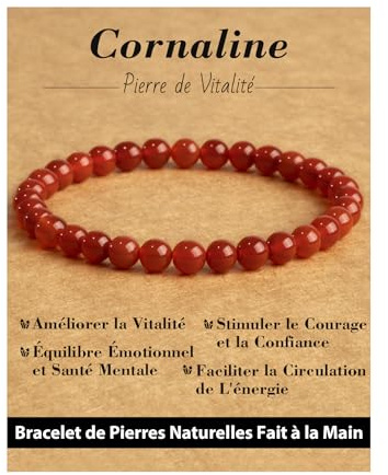 Landorilo Pulseras de Piedras Naturales de 6 mm, Pulsera Elástica con Cuentas para Hombre y Mujer, Pulsera Amistad, Joya de Regalo con Cuentas de Repuesto(Cornalina)