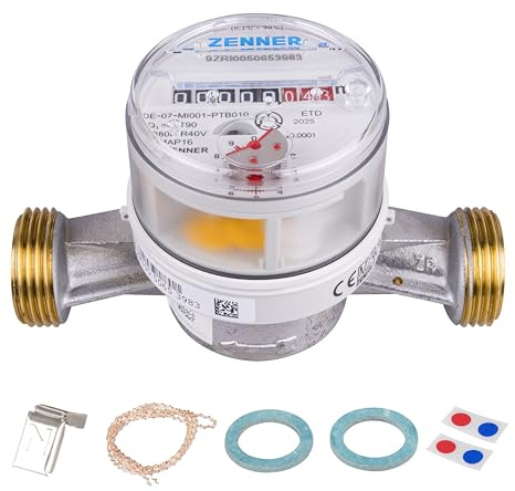 Medidor de agua Zenner Q3 = 2,5 agua fría + caliente, BL 130 mm conexión de 1 pulgada/calibración 2025