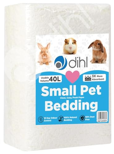 Dihl 40 Litre, White, Super Absorbent Paper Bedding for Small Animals. Absorbs 6 Times its Weight in Liquid. Hamster, Mice, Rat, Rabbit, Guinea Pig Gerbil Cage Substrate – 40L