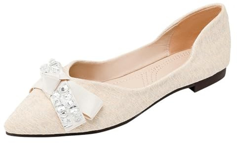 100junzidao Ballerine da Donna Taglie Grandi con Fiocco in Strass Punta Affusolata Slip on per Matrimoni Ufficio Banchetti comode e Facili da Indossare