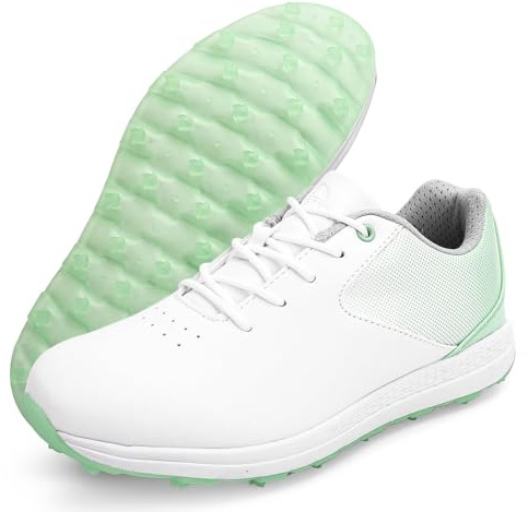 Womens Golf Shoes Wide Fit Casual Trainers Water Resistant Non Slip Trainers for Golf Training (Green,7.5)