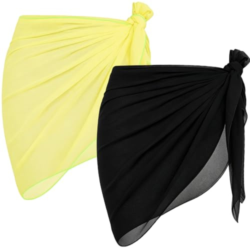 Kiiwah 2 st Pareo Sea Dam, Sarong Täcker Kjolar, Bikiniöverdrag Multipurpose Beach Wrap, Chiffong Kort Baddräkt Täcker För Semester Party Strandkläder