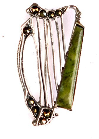 Celtic Desire Jewellery Broche harpe irlandaise Connemara en argent marbré