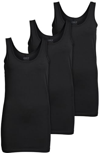 ONLY Pacco da 3 Top da Donna Canotte Basic in Bianco, Nero, Grigio, Blu, Crema Maglietta da Donna Lunga Magliette estive Top 15201465