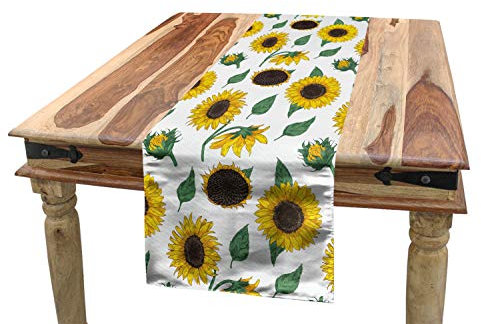 ABAKUHAUS Sonnenblume Tischläufer, Von Hand gezeichnet Blumenkunst, Esszimmer Küche Rechteckiger Dekorativer Tischläufer, 40 x 225 cm, Reseda Grün
