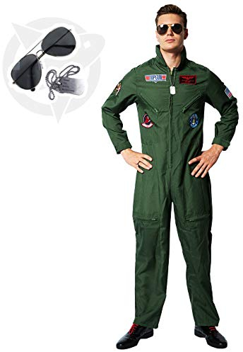 EraSpooky Herren Pilot Kostüm Flieger Faschingskostüme Cosplay Halloween Party Karneval Fastnacht Kleidung für Erwachsene