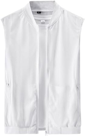 Flygo Men's Summer Casual Lightweight Breathable Mesh Cycling Travel Zip Vest (X-Large, 02 White, x_l)