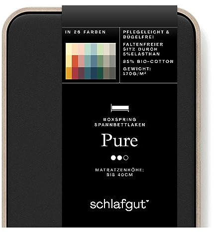 Schlafgut Pure Boxspring Spannbettlaken 180x200cm bis 200x220cm Off-Black, Spannbetttuch aus weicher Biobaumwolle