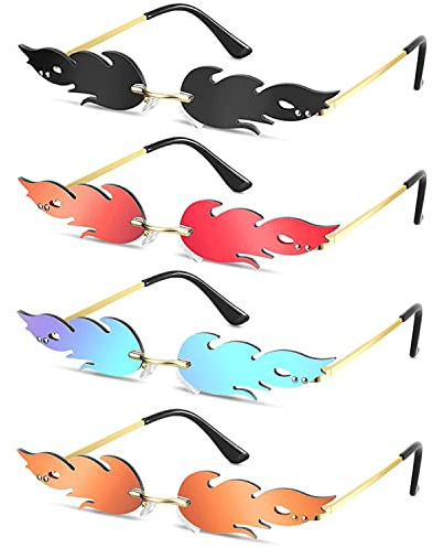 Lot de 4 paires de lunettes de soleil métal sans cadre pour femme Style hawaïen mascarade été fête festival de musique