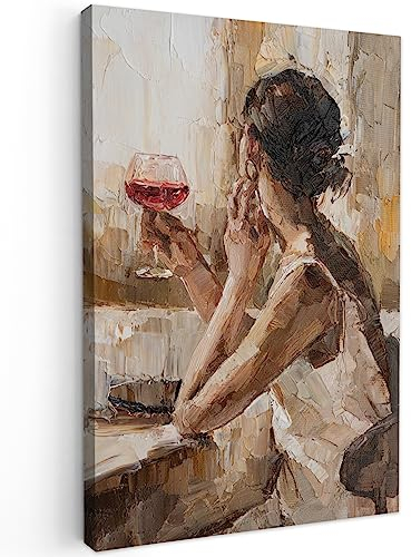 MuchoWow© Quadri Grandi Dimensioni 40x60 cm Quadretti Da Parete Quadro Moderno Camera Da Letto Stampa Foto Su Tela Soggiorno Con Cornice DecorazioniColore a olio - Donna - Vino