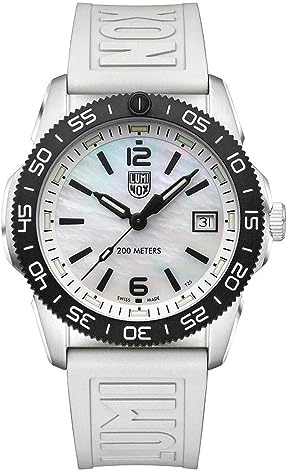 Luminox Herren Perlmutt Zifferblatt weißes Gummiband Sea Pacific Diver Ripple Dive Schweizer Quarzuhr, Kleid/formell, Luxus