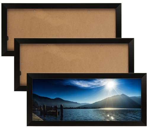 MUXHEL 3PCS Panoramic Picture Frame, 6 x 15 Inch Panoramic Sizes Picture Frames Photo Frames with Clear Perspex Sheet, Black Modern Style Poster Frame for Home Decor