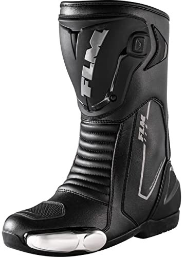 FLM Brooklands Motorradstiefel Lang – Metall Zehenschleifer – Reflexeinsatz – Polyurethan – Polyester – Gummisohle schwarz 44