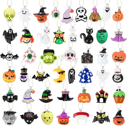 DTOFOOT 36 st mini harts halloween prydnader – små hängande ornament för träd med snöre – hartshängen för halloween festdekorationer