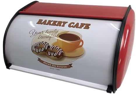 JISADER Portapane con Coperchio a Rotolo, Portapane in Metallo, Contenitore Portapane Multiuso per Biscotti da Caffetteria da Banco, Rosso
