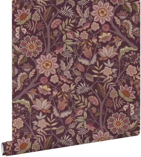 ESTAhome tapet vintage blommor aubergine 53 cm x 10.05 m