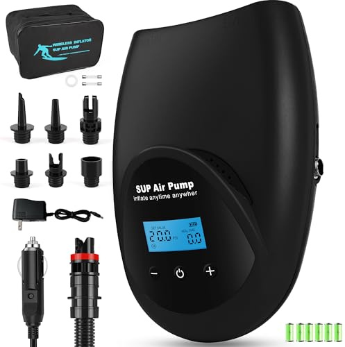 TONSIM Pompa Elettrica SUP Ricaricabile 20 PSI - Gonfiaggio e Sgonfiaggio Veloce, Batteria Integrata, Adattatore 12V per Auto, Ideale per SUP, Kayak e Gommoni