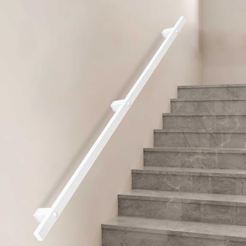 Luyckfrazy Pasamanos Moderno para escaleras, pasamanos de Pared de Metal Blanco para Interiores y Exteriores, Barra de Apoyo Antideslizante de Seguridad para pasillos con Soportes y Tornillos.(150cm)